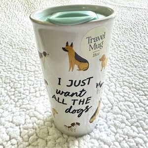 I JUST WANT ALL THE DOGS 18 oz travel mug with lid rubber gasket seal slider tab